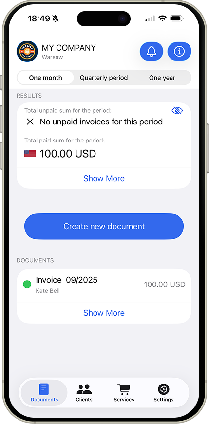 Invoicify — main screen